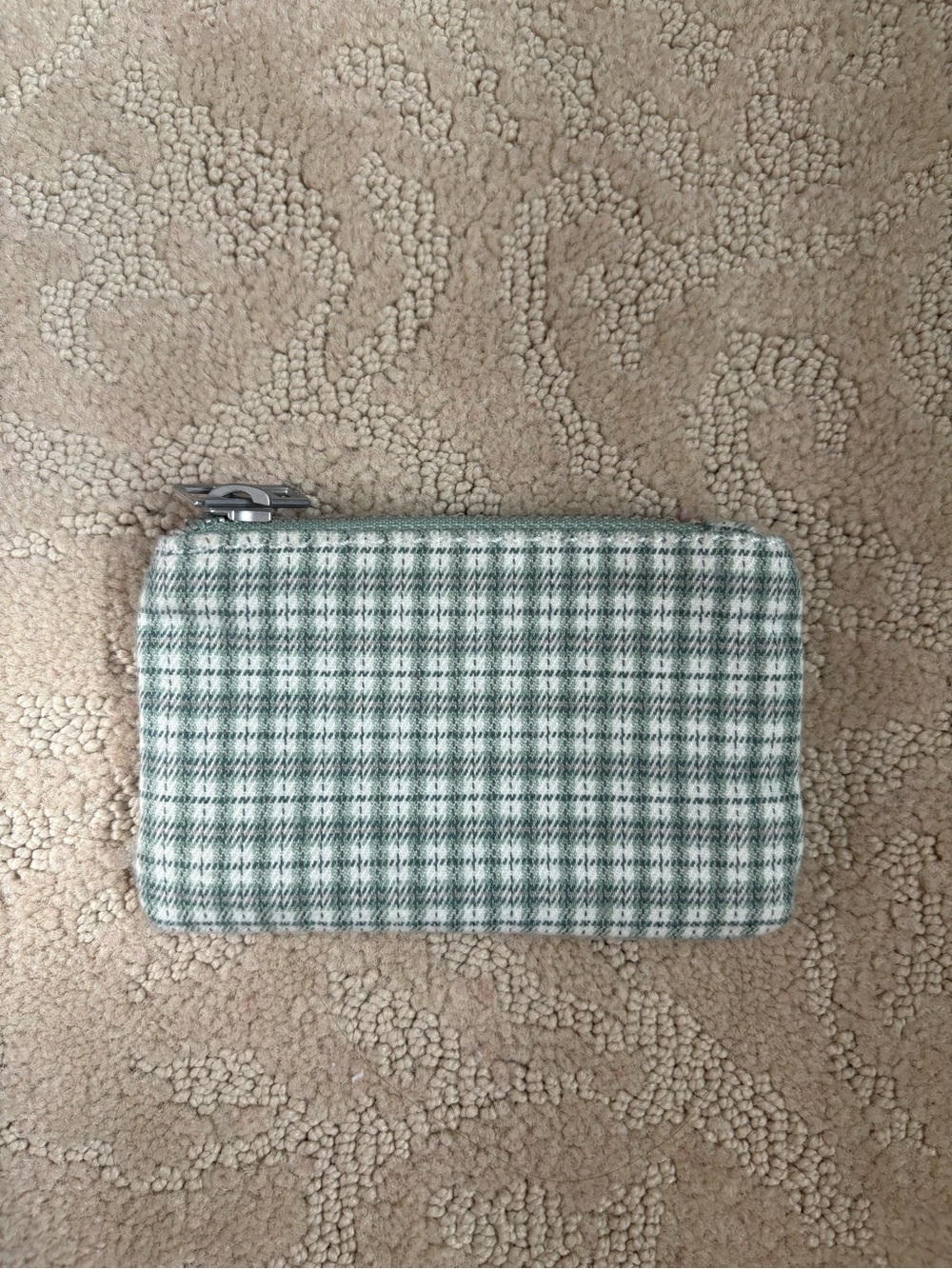 Brandy Melville Green and White Plaid Zip Wallet